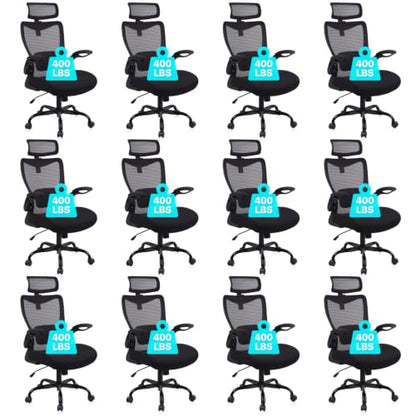 CLATINA Heavy Duty Ergonomic Mesh Office Chair 400LBS, Big and Tall Desk Chair with Adjustable Lumbar Support & Headrest, Flip Up Padded Arms, Swivel Computer Chair for Home, Conference, Black, 12 PK - size: 12 PK