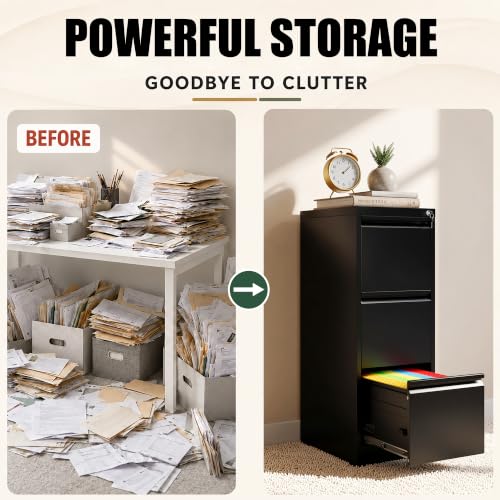3 Drawer File Cabinet for Home Office, Vertical Filing Cabinet - color: Black, size: 40.4"H - 3 Drawer