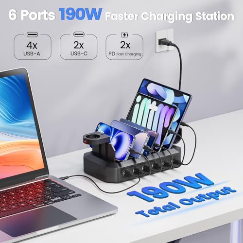 190W Charging Station for Multiple Devices, Family Organizer Charging Dock