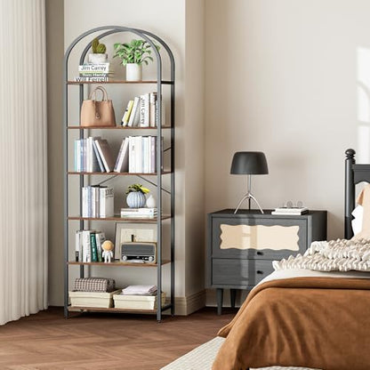 Homhedy 6-Tier Arched Bookshelf, Display Racks, Tall Book Shelf, 73.6" H - size: 6 Tier -23.6"W