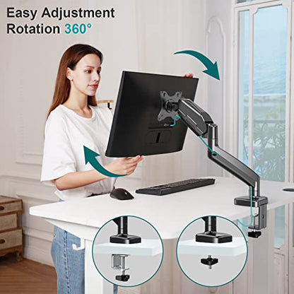 Single Monitor Mount for Desk, Monitor Articulating Arm for max 32inch, Adjustale VESA Monitor Stand for Computer Screen, Clamp and Grommet Base, VESA 75x75/100x100