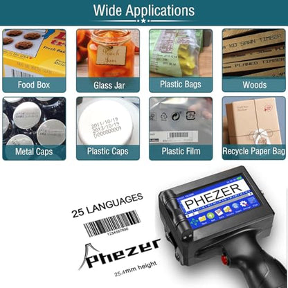 Phezer 1inch/25.4mm Handheld Inkjet Printer P15-1