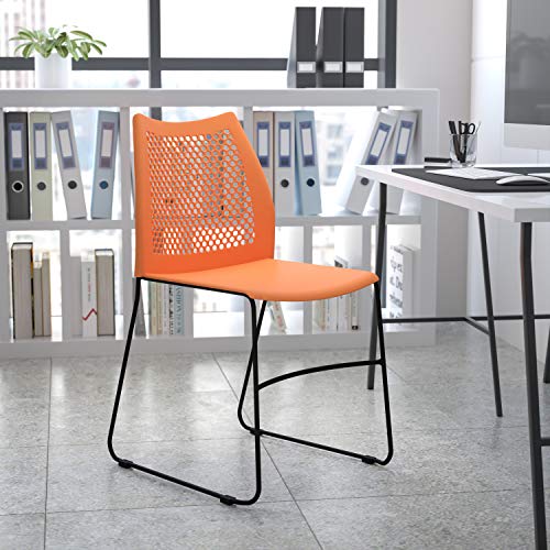 EMMA + OLIVER Home and Office Orange Sled Base Stack Chair with Air - color: Orange