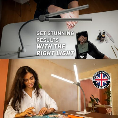 DuoPro Table Lamp - Double Shade LED Task Lamp, 4 Brightness Levels, 6,000K Daylight, 2,100 Lux, Anti-Glare, Flexible Arm, Touch Dimmer - Ideal for Sewing, Crafting, Reading - size: Duo Pro - Table