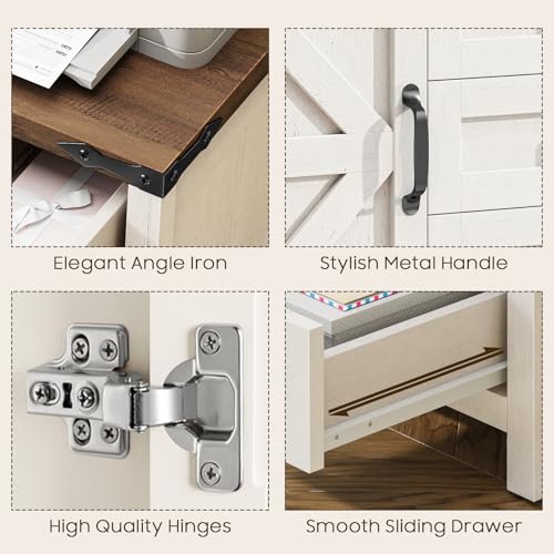 Vabches 5 Drawer Storage Cabinet, Rustic White Office Storage Cabinet | Office Storage Drawer with Door and Adjustable Shelf, Large Farmhouse Printer Stand for Home Office, Rustic White