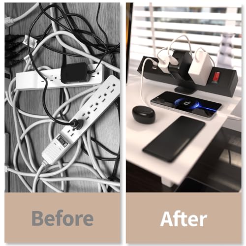FOH Aluminum Desk Clamp Power Strip, Surge Protector, 1875W, Square | 3 in 1 Desk Stand with 3CA, Multi-Contact USB Power, Power Socket with Switch, 3 Port Clamp, USB-A & USB-C, 6FT Cable - size: Square