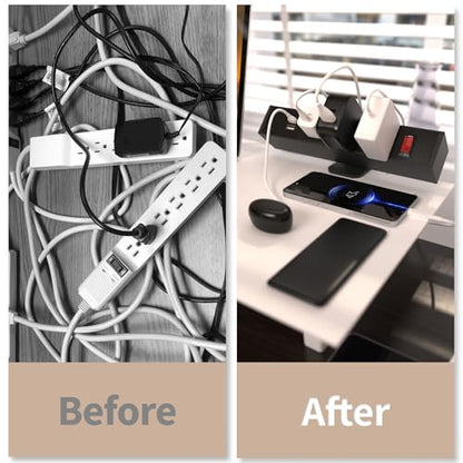 FOH Aluminum Desk Clamp Power Strip, Surge Protector, 1875W, Square | 3 in 1 Desk Stand with 3CA, Multi-Contact USB Power, Power Socket with Switch, 3 Port Clamp, USB-A & USB-C, 6FT Cable - size: Square