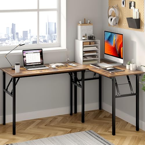 Need Office Computer Desk 47.2x23.6 in Sturdy Folding Laptop Table Retro | Black Frame Writing Gaming Work Table/Foldable Home Office Desk/Sewing Table, No Assembly Required - color: Rustic Brown & Black Frame, size: 47inch
