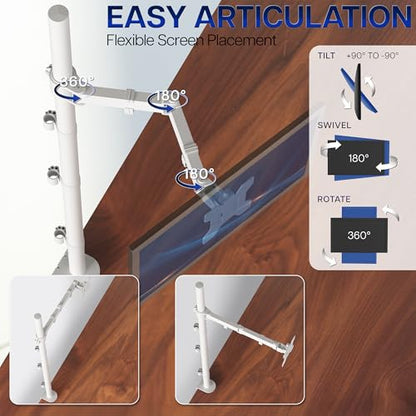 VIVO Extra Tall Single Monitor Desk Mount Stand with 39 inch Pole, Features Full Adjustability - Tilt and Articulation, Holds 13 to 32 inch Screens up to 10kg with VESA Mounting, White, STAND-V011W - color: White, size: 39" tall