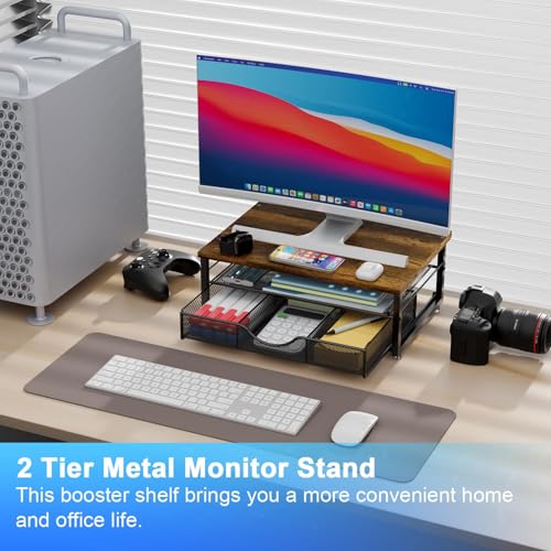 gianotter Computer Monitor Stand Riser with Drawer - color: Wood