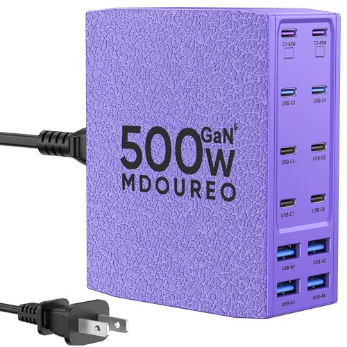 500W USB C Charger Block, 12-Port USB C Charging Station for Multiple Devices, Leather Texture Dual PD 65W Laptop Fast Charger Compatible with MacBook Pro/Air, iPad, iPhone,Galaxy and More,Purple - color: Purple, size: 5 feet