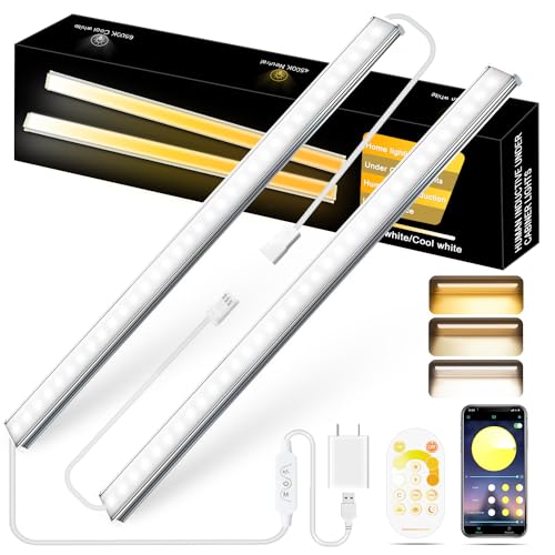 Daymeet 12 Inch Ultra Thin Dimmable Under Cabinet Lights Plug in, Under Cabinet Lighting, Multi-Color Super Bright LED Under Counter Lights Indoor Night Lights Bar for Kitchen, Shelf, Closet (2 Pack) - color: Multi-white(remote/app control), size: 2 Pack