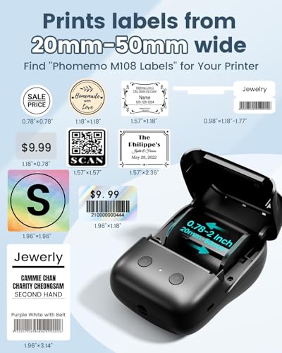 Phomemo M108 Label Maker with 2 Rolls Label Tape
