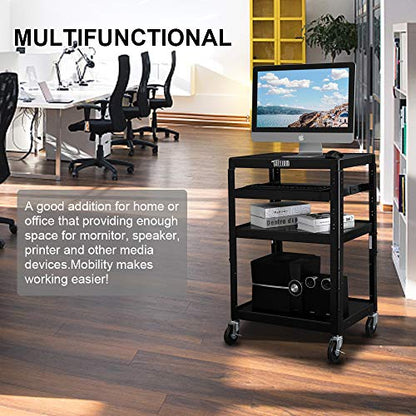 TUFFIOM AV Presentation Cart for Video Projector Laptop Computer, Mobile Workstation Utility Media Cart for School Classroom Office, Rolling Storage Stand with Keyboard Shelf - style: AV Cart