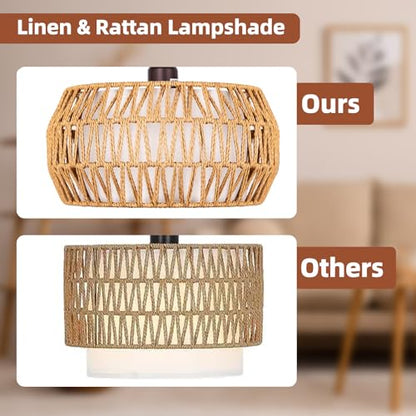 Brilvibera Rattan Standing Lamp with Remote and Dimmable Bulb Bronze | Bronze Arch Floor Lamp, Over Couch Lamp with Foot Switch, Brown Boho Lamp for Living Room, Bedroom, Office, Classroom - style: Drum-Bronze