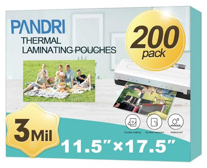 PANDRI 200 Pack Clear Thermal Laminating Sheets, 11.5 x 17.5-Inch, 3 Mil - size: 200PACK, style: 3MIL