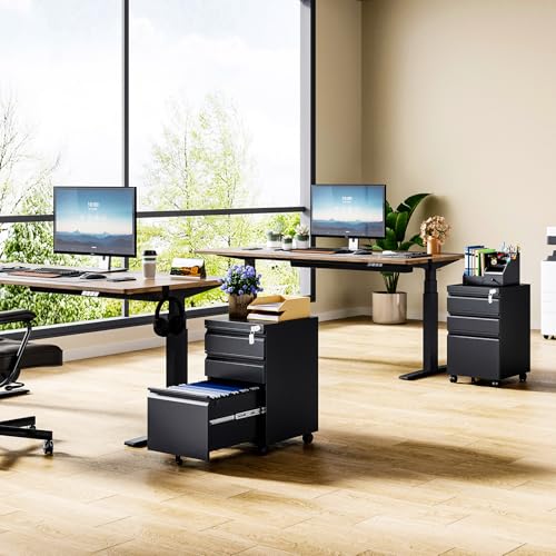 MIIIKO File Cabinet 3 Drawers on Wheels Under Desk, Black Metal Rolling File Cabinets with Lock for Home Office, Un-Assembled Filing Cabinet with Lock - color: Black, size: 3 Drawer-14.57"W -Mobile-a