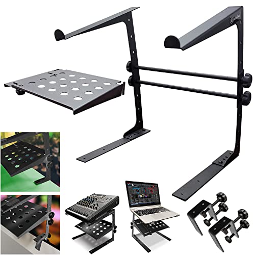 AxcessAbles Two-Tier Adjustable DJ Stand with Clamps | for DJ Controllers, Music Mixers, Laptops up to 20lbs.| DJ Controller Stand Compatible with DDJ-REV1, DDJ-FLX4 (LTS-03 Black) - color: Black, size: Two-Tier DJ Stand