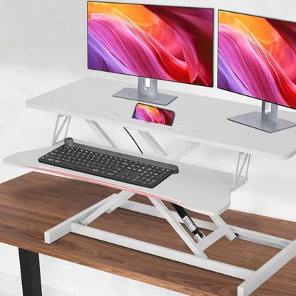 38-inch Standing Desk Converter Height Adjustable Sit to Stand Up Workstation, Duals Monitor and Laptop Riser with Wide Keyboard Tray, for Home, School, Company, White - color: White