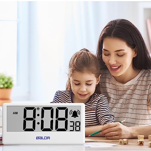 BALDR Digital Clock with Internet Time - WiFi Alarm Clock Battery Operated with Large Digital Display Internet Time, 12/24 Switchable, with Backlight, Auto Sync to Wi-Fi Weather Station, White