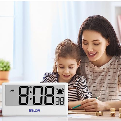 BALDR Digital Clock with Internet Time - WiFi Alarm Clock Battery Operated with Large Digital Display Internet Time, 12/24 Switchable, with Backlight, Auto Sync to Wi-Fi Weather Station, White