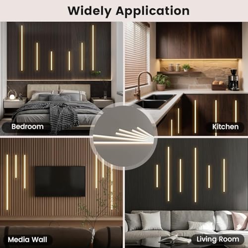9-Lights LED Recessed Lighting Wall Panel Lights,Self-Adhesive Wood Slat Wall Panel Strip Light,4000K Touchable Switch Dimmable LED Aluminum Channel lamp,Under Cabinet Light(39in+31.5in+23.6in) - color: 9-Lights