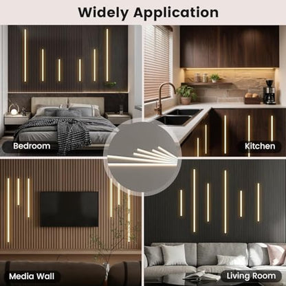 9-Lights LED Recessed Lighting Wall Panel Lights,Self-Adhesive Wood Slat Wall Panel Strip Light,4000K Touchable Switch Dimmable LED Aluminum Channel lamp,Under Cabinet Light(39in+31.5in+23.6in) - color: 9-Lights