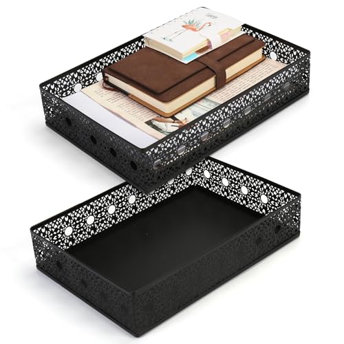 Desk Drawer Organizer, A4 Large Metal Mesh Desk Organizer Tray, Carved Hollow Floral Desk Letter Tray, Versatile Storage Basket for Office Home Supplies,13x9x3 inches (Round Holes,2 PCS) - color: Round Holes