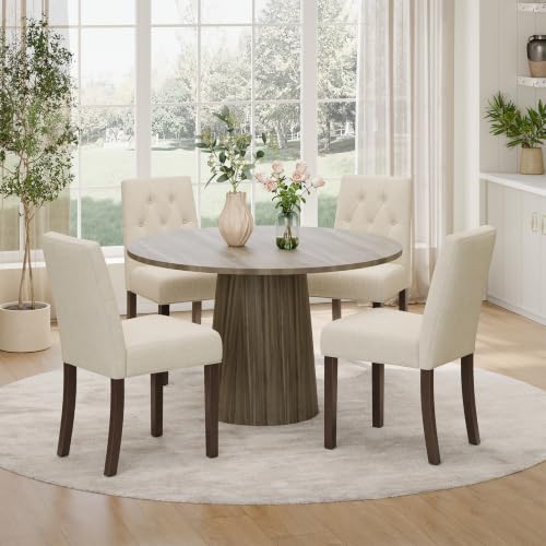 Upholstered Dining Chairs Set of 4, Modern Fabric Dining Chairs with Tufted Design, Kitchen Side Chairs, Farmhouse Dinner Chair with Wood Legs for Kitchen Restaurant Living Room, Beige - color: Beige, size: Set of 4