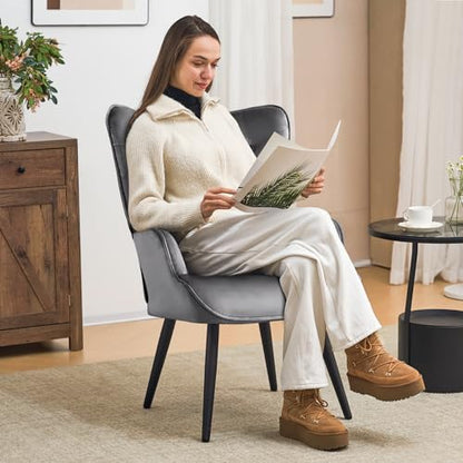Furniliving Modern Accent Chair, Velvet Tufted Button Wingback Chair Upholstered Side Armchair Comfy Lounge Chair with Tapered Legs Sofa Leisure Chair for Home Office/Living Room/Bedroom, Grey - color: Grey, size: Set of 1