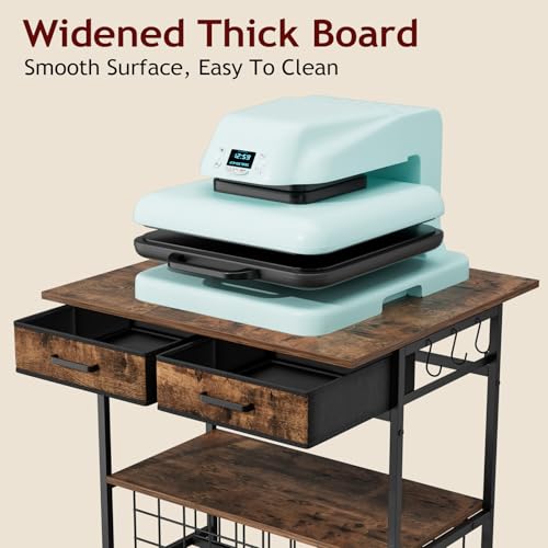 Homsorout Movable Heat Press Table with Drawer & Hooks, 23.6''×19.6'' - style: Black and Brown