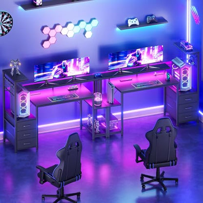 Korfile 48" Gaming Desk with Power Outlet, LED, Carbon Fiber Black Finish - size: 48 Inches