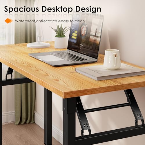 Need Small Folding Computer Desk, 35.8 Inch Writing Table, Teak & Black - color: Teak & Black, size: 35.8 inches