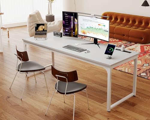 Coleshome 71 Inch Computer Desk with USB Ports, Large Office Desk, Long Study Student Writing Desk, White - color: White, size: 71 Inches