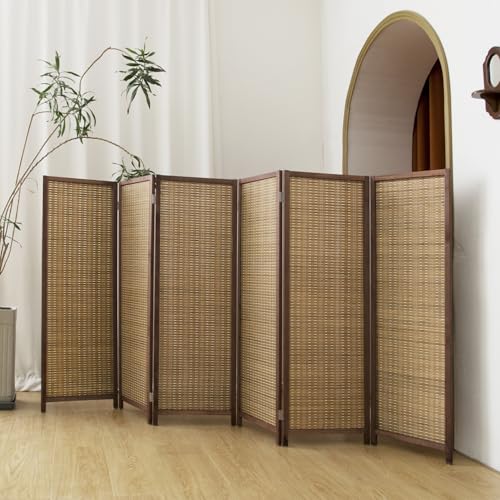 6 Panel Short Panel Divider Screen,3.95 FT Tall Bamboo Room Divider Folding Privacy Screen,Short Panel Divider Freestanding Room Divider for Room Seperation,Brown - color: Brown, size: 6 Panel