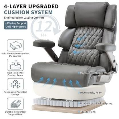 700lbs Big and Tall Office Chair, Large Heavy Duty Computer Desk Chair - color: Grey