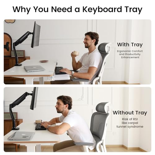 NearHub Large Keyboard Tray Under Desk Slide Out with Extra Sturdy C Clamp Mount System,26'' (30'' including Clamps) x11 Slide-Out Keyboard Drawer Under Desk for Typing,Keyboard Mouse Tray,White