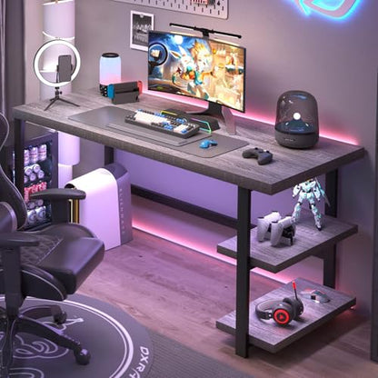 Computer Desk, Modern Home Office Desk with Shelves, Wood Writing Study Gaming Table for Living Room Bedroom, Light Grey, 53 inch - color: Light Grey, size: 53 inch
