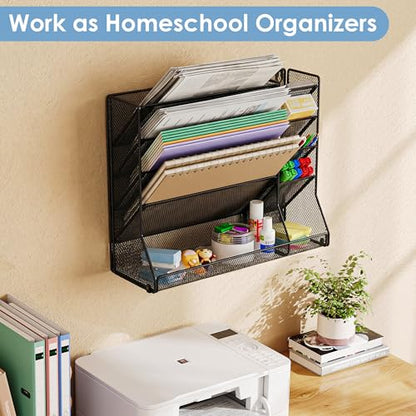 Jakyitvi Adjustable 5 Tiers Wall File Organizer Metal Hanging Holder Black - color: Black