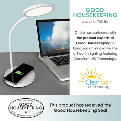 OttLite Good Housekeeping Circular LED Lamp, Wireless Charging, White - color: White