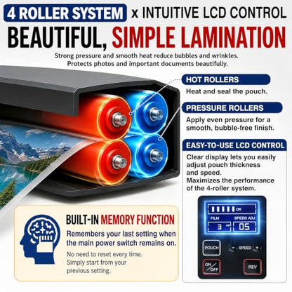 SINCHI 13-Inch 4-Roller Thermal Laminator & Foil Applicator w/LCD Display, 30s Warm-Up, 16s/Sheet, Supports 3–10 Mil, Micro-Adjust for Smoother Results, Commercial-Grade for Busy Offices, DIY Crafts