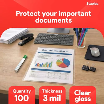 Staples Thermal Laminating Pouches, Letter Size, 3 Mil, 100/Pack (ST61981) - size: 3 Mil, style: 100 Pack