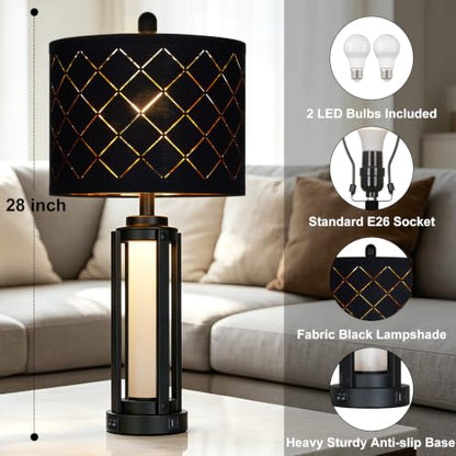 Lolikit 28" Tall Modern Table Lamps Set of 2 for Living Room Bedroom - color: Black - 28"H