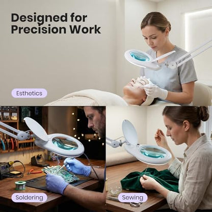 Neatfi Elite XL HD Super LED Magnifying Lamp – 7” Glass Lens, 5-Diopter, 6500K Daylight | Glare-Free, Adjustable Arm | Reading, Sewing & Crafting (White-3, 7-inch Lens, Non-CCT with Clamp) - color: White-3, size: 7-inch Lens, Non-CCT with Clamp