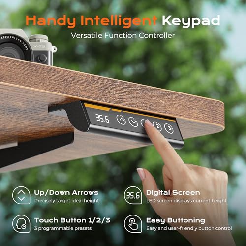 Huuger 55 x 28 Large Electric Standing Desk, Height Adjustable Computer Desk, 27.6" Deep Desktop, Stand up Gaming Office Desk with 2 Hooks, 3 Preset Heights, for Home Office, Rustic Brown - color: Rustic Brown, size: 55*28 inch (no outlets)