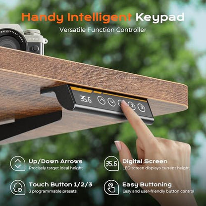 Huuger 55 x 28 Large Electric Standing Desk, Height Adjustable Computer Desk, 27.6" Deep Desktop, Stand up Gaming Office Desk with 2 Hooks, 3 Preset Heights, for Home Office, Rustic Brown - color: Rustic Brown, size: 55*28 inch (no outlets)