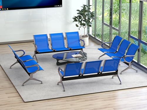 Kinsuite Set of 4 Waiting Room Chairs with Arms - 3-Seat Airport Reception Bench Waiting Room Bench, Lobby Bench Seating for Business Hospital Market, Blue, IDOS344*4 - color: Blue, size: 12-Seat