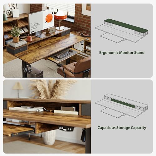 Agilestic 55 Inch Standing Desk with Drawers & Keyboard Tray, Rustic Brown - color: Rustic Brown, size: 55 x 24 Inches with 2 drawers and keyboard tray