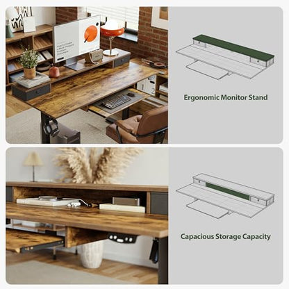 Agilestic 55 Inch Standing Desk with Drawers & Keyboard Tray, Rustic Brown - color: Rustic Brown, size: 55 x 24 Inches with 2 drawers and keyboard tray