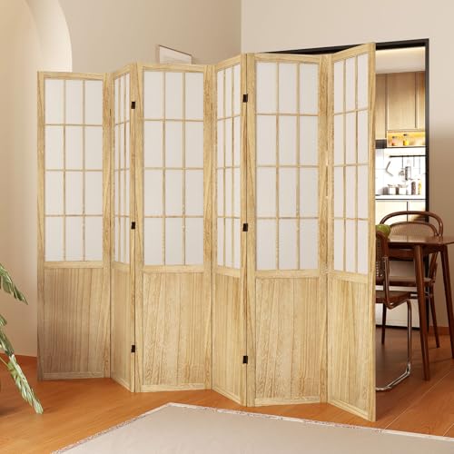 Room Divider, 66.9Inch Tall Japanese Shoji Style Folding Wood Screen with Double Hinges for Home Office Bedroom Hotel Decoration (6Panels, Natural) - color: Natural, size: 6 Panels